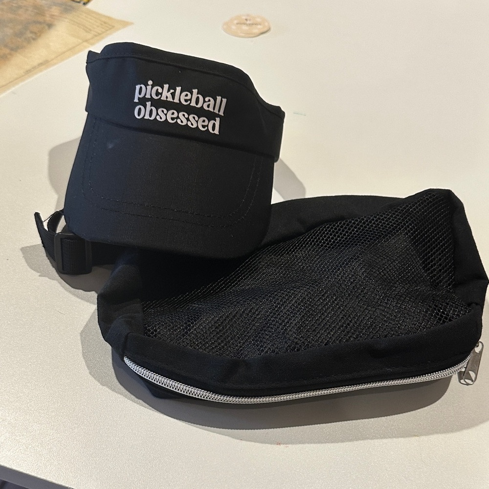Black Pickleball Obsessed Visor and Mesh Pouch